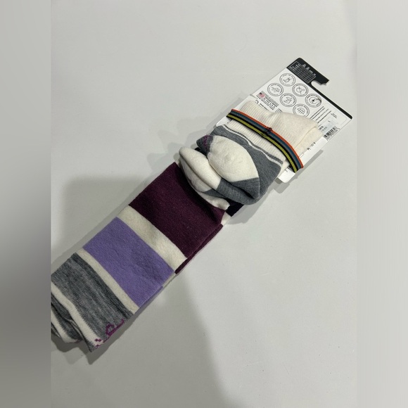 Smartwool Women's Large Snowboard OTC Socks Targeted Cushion White Purple NWT - Picture 6 of 7